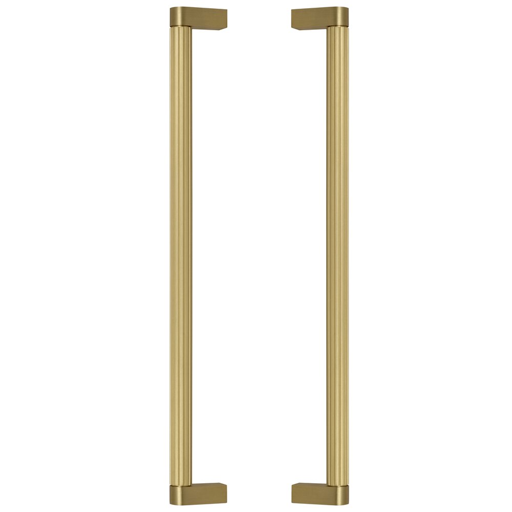 18" Centers Grooved Back to Back Door Pull in Satin Brass Lacquered
