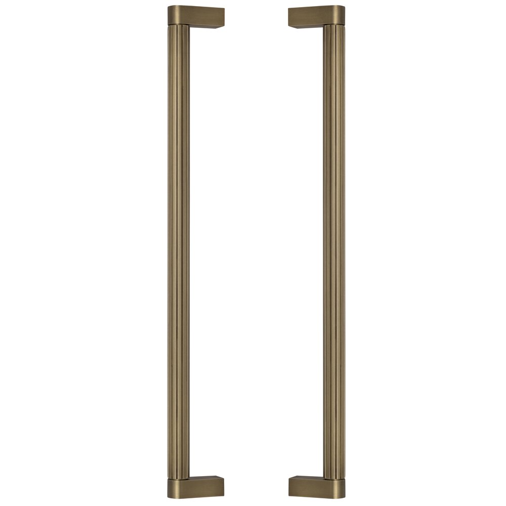 18" Centers Grooved Back to Back Door Pull in Antique Brass Lacquered