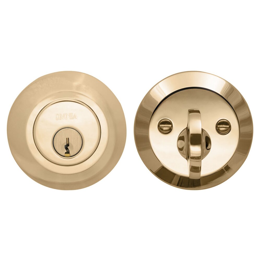 Modern Single Cylinder Deadbolt in Polished Brass Lacquered
