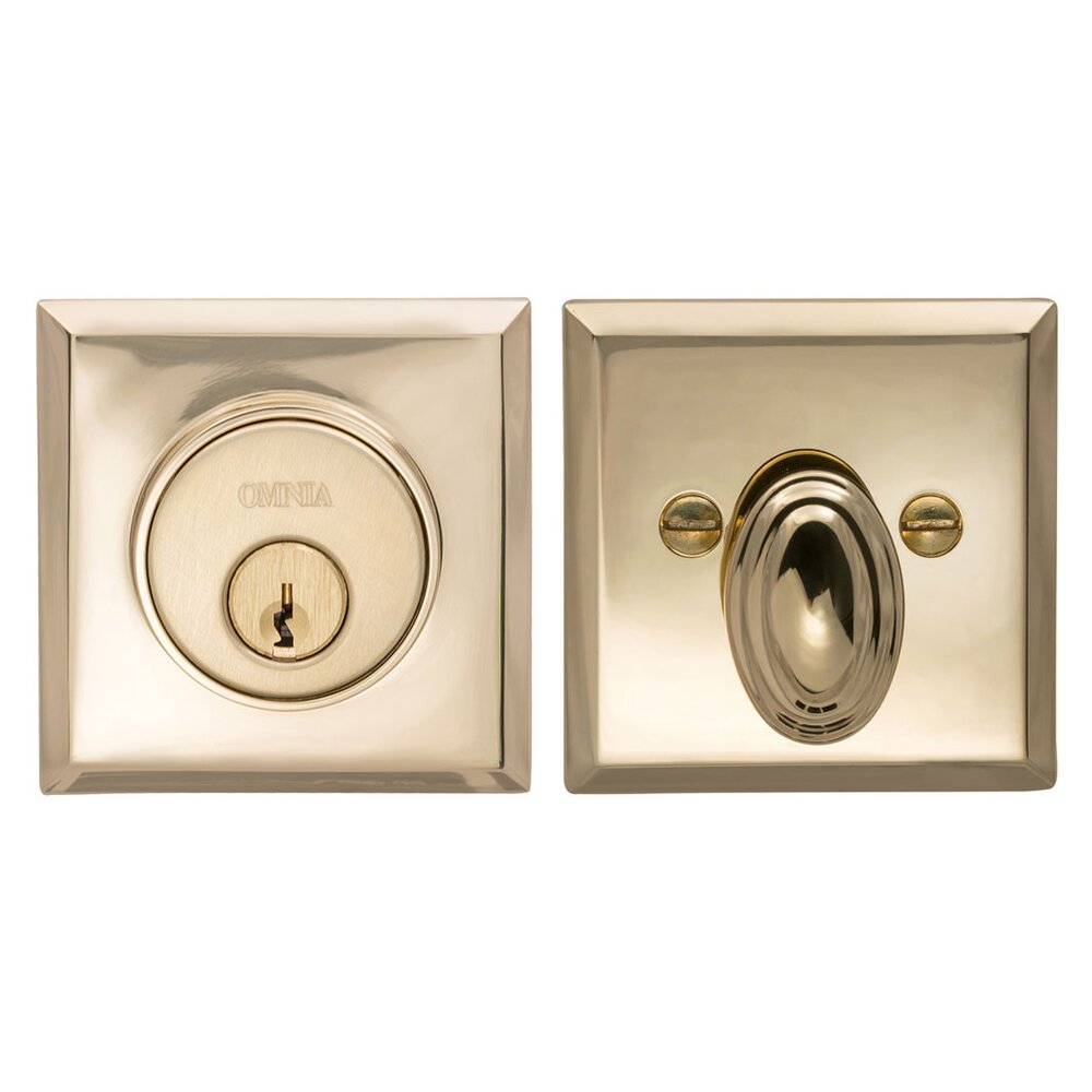 Rectangular Single Cylinder Deadbolt in Polished Brass Lacquered