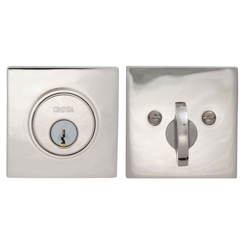 Square Single Cylinder Deadbolt in Polished Polished Nickel Lacquered