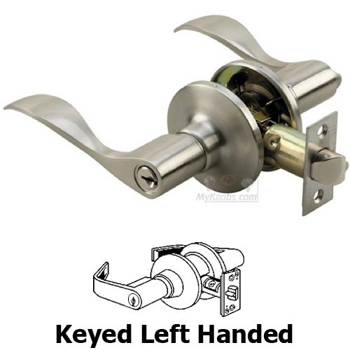 Left Handed Keyed Wave Door Lever in Stainless Steel
