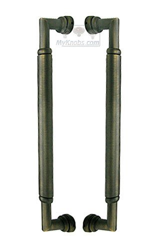 12" Centers Cylinder Middle Door Pull in Antique English (Set of 2)