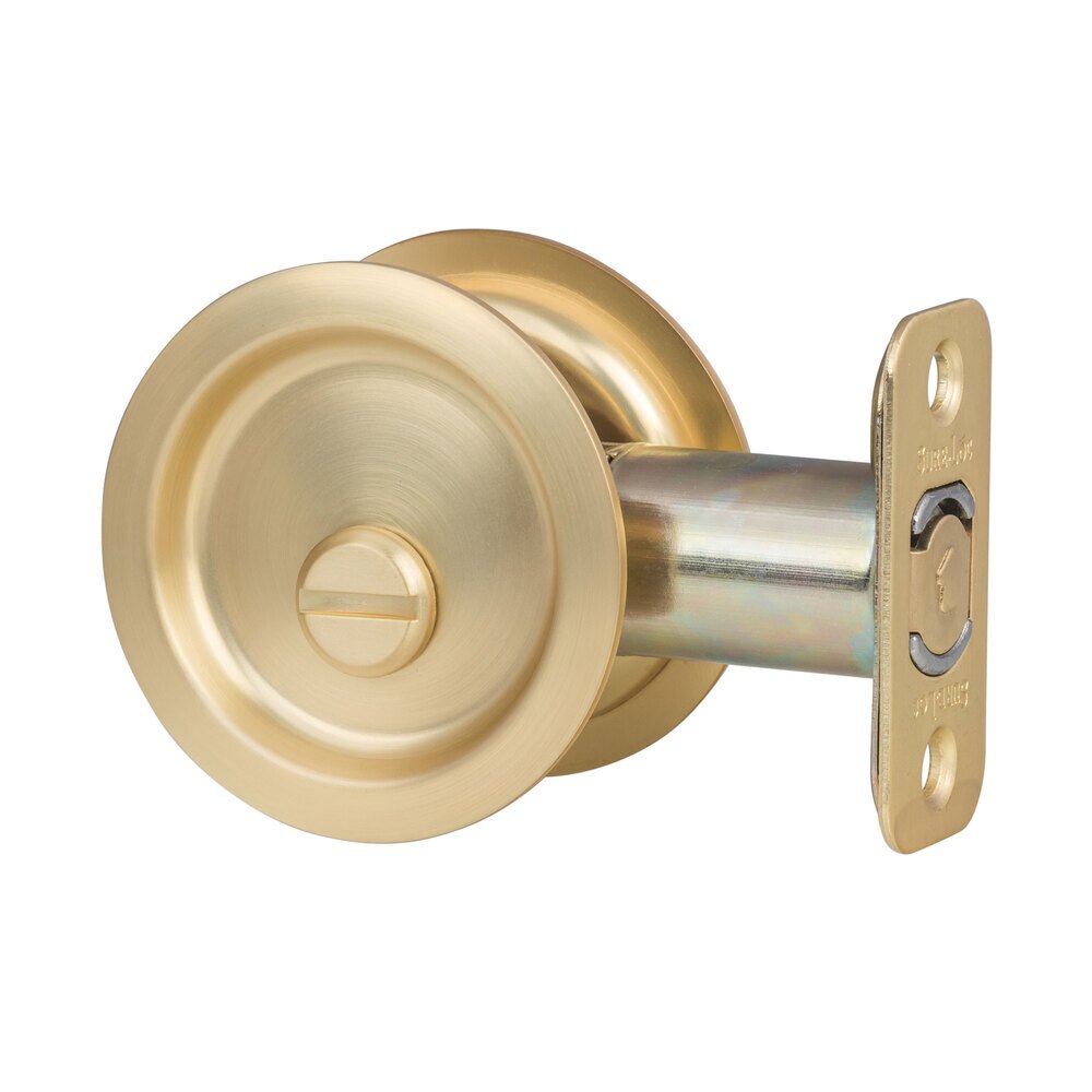 Round Pocket Door Pull - Privacy In Satin Brass