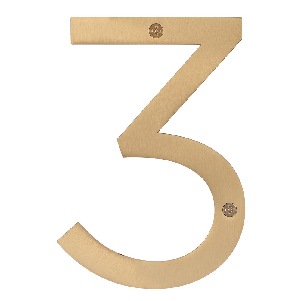 #3 6" Stainless Steel House Number in Satin Brass