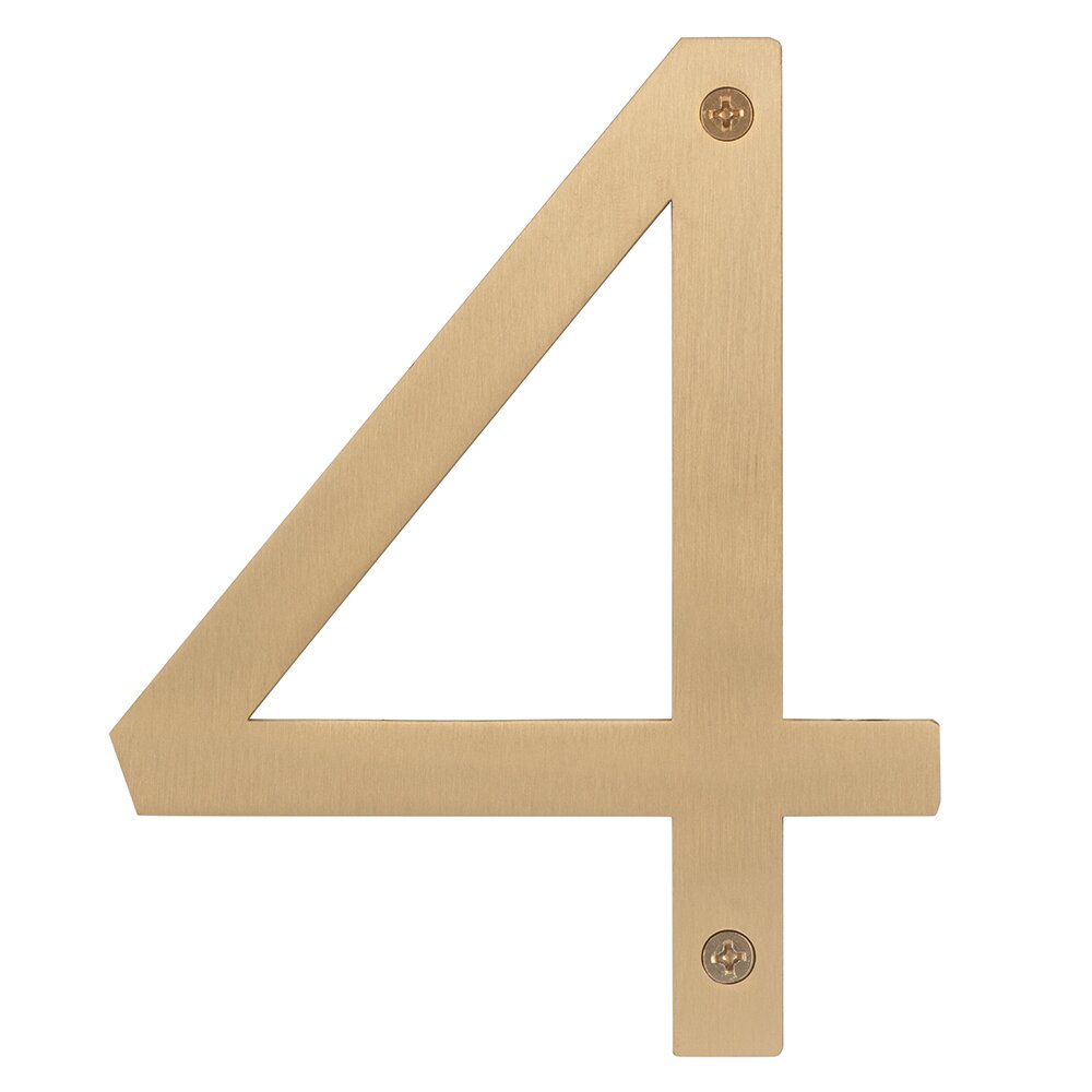 #4 6" Stainless Steel House Number in Satin Brass