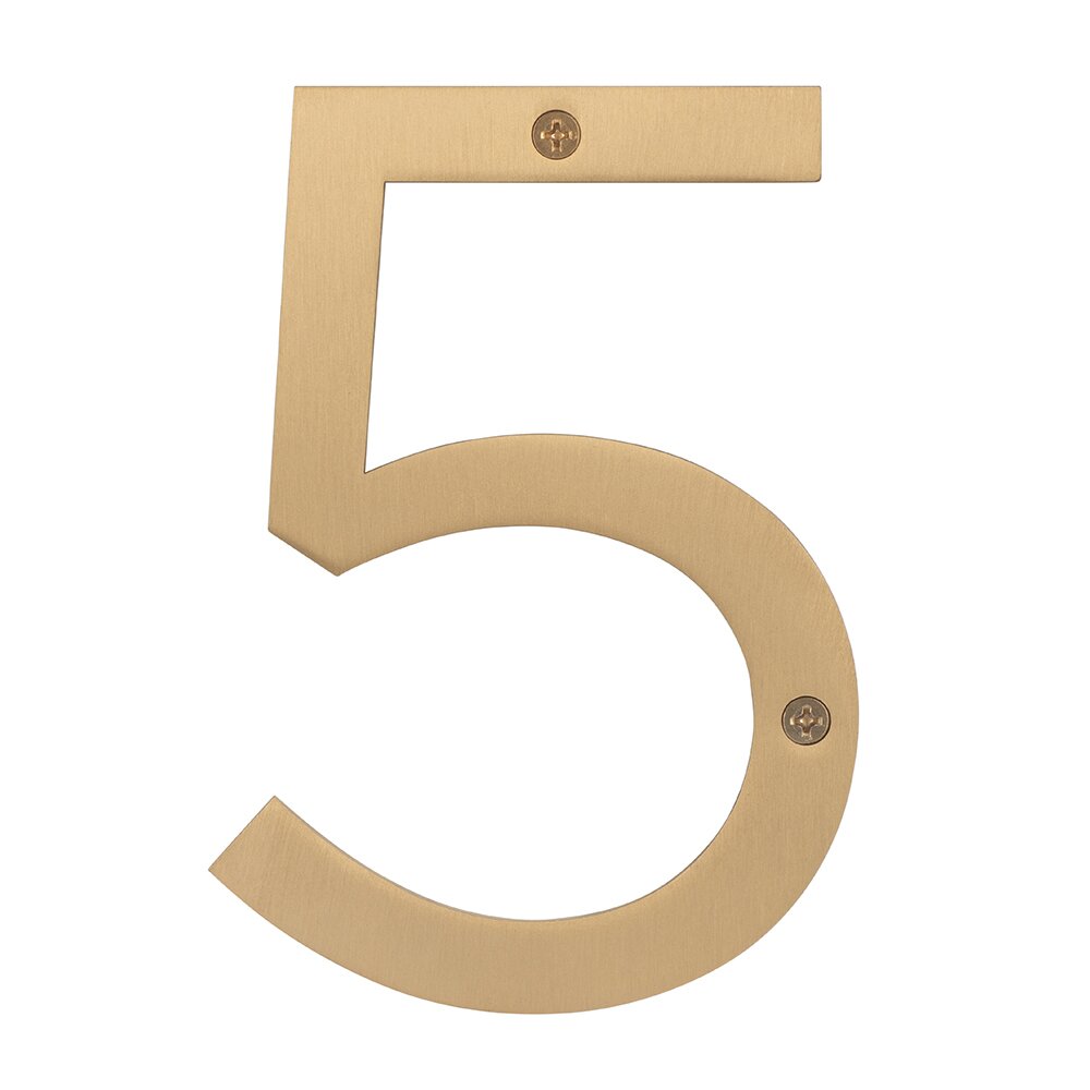 #5 6" Stainless Steel House Number in Satin Brass