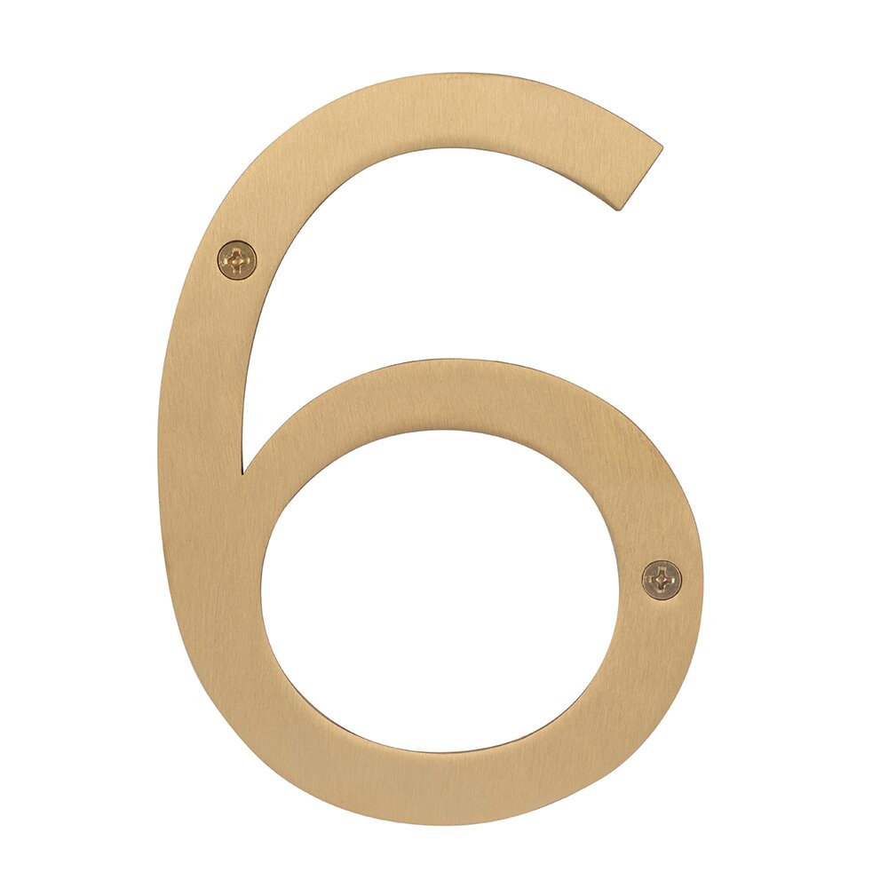 #6 6" Stainless Steel House Number in Satin Brass