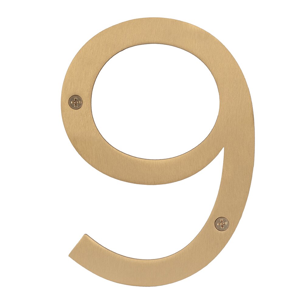 #9 6" Stainless Steel House Number in Satin Brass