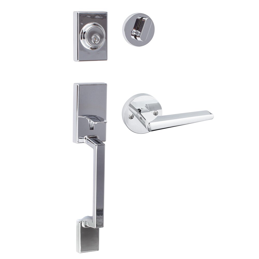 Stockholm Handleset with Basel Lever and Round Trim in Polished Chrome