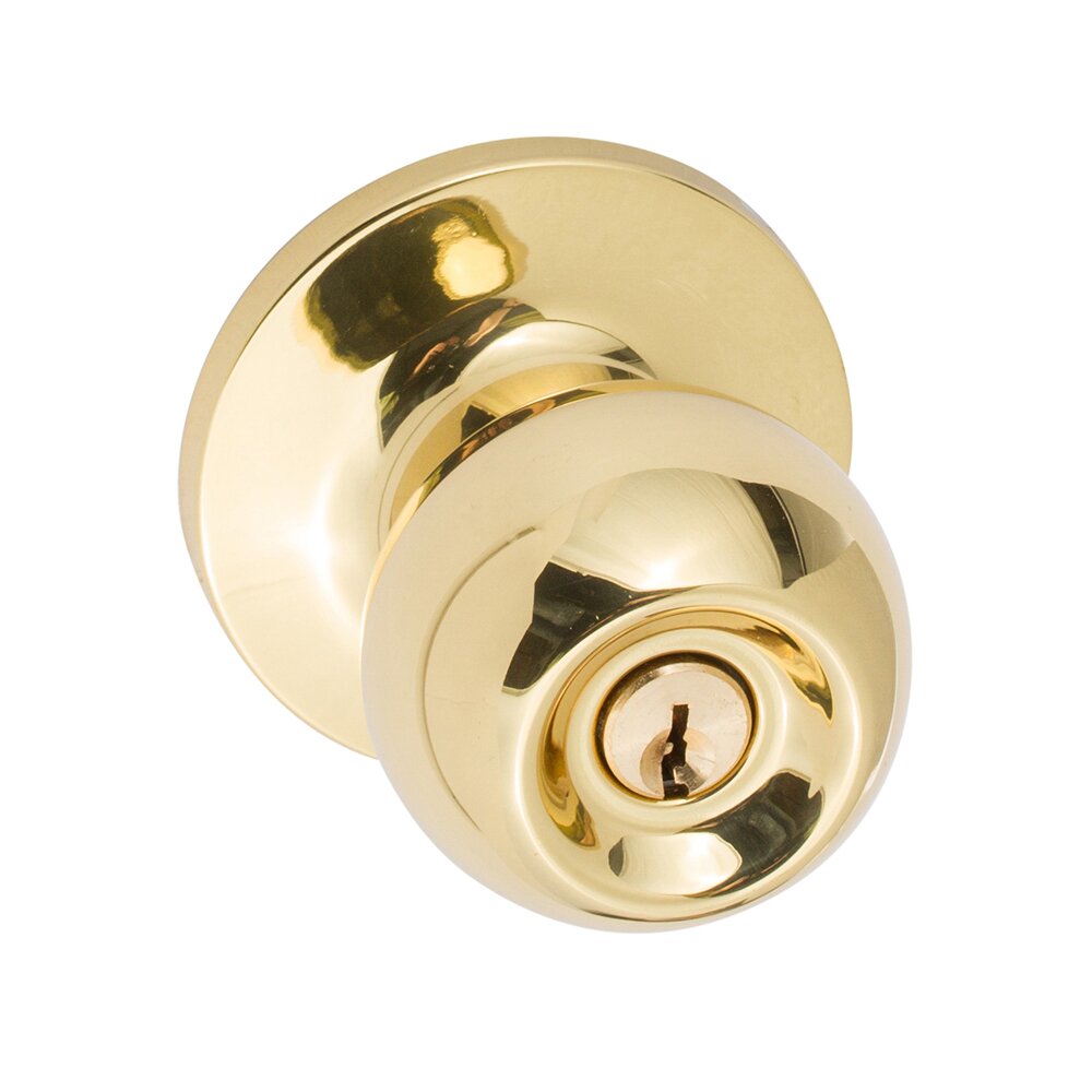Tahoe Keyed Door Knob with Round Rosette in Polished Brass