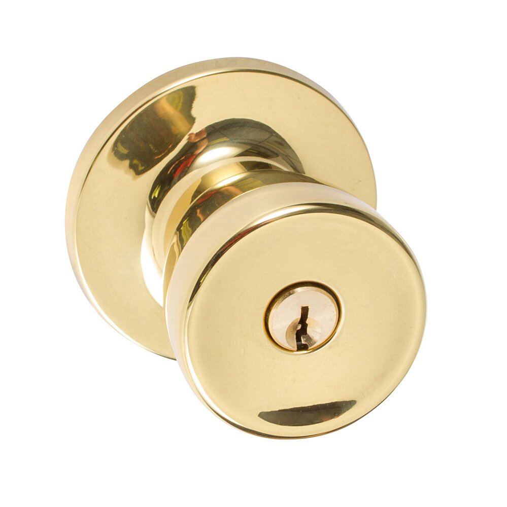 Tulip Keyed Door Knob with Round Rosette in Polished Brass