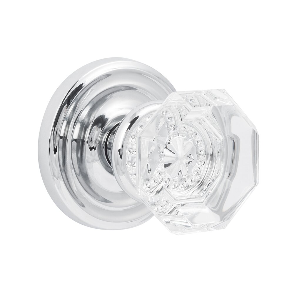 Ridgecrest Mountain Torrey Passage Glass Door Knob with Round Rosette in Polished Chrome