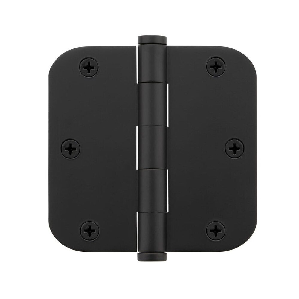 3 1/2" Button Tip Residential Hinge with 5/8" Radius Corners in Satin Black (Sold Individually)