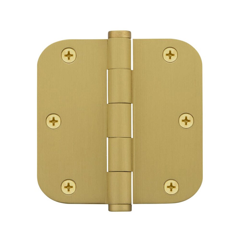 3 1/2" Button Tip Residential Hinge with 5/8" Radius Corners in Satin Brass (Sold Individually)