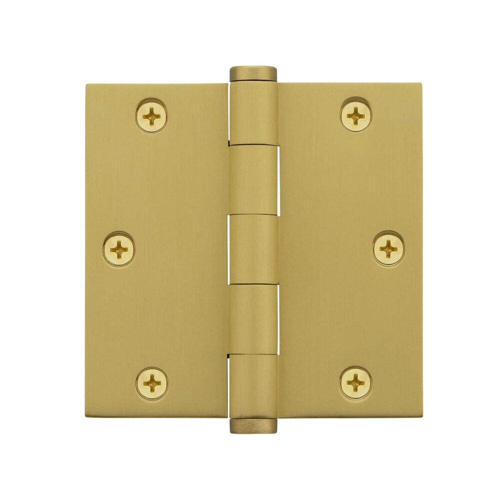3 1/2" Button Tip Residential Hinge with Square Corners in Satin Brass (Sold Individually)