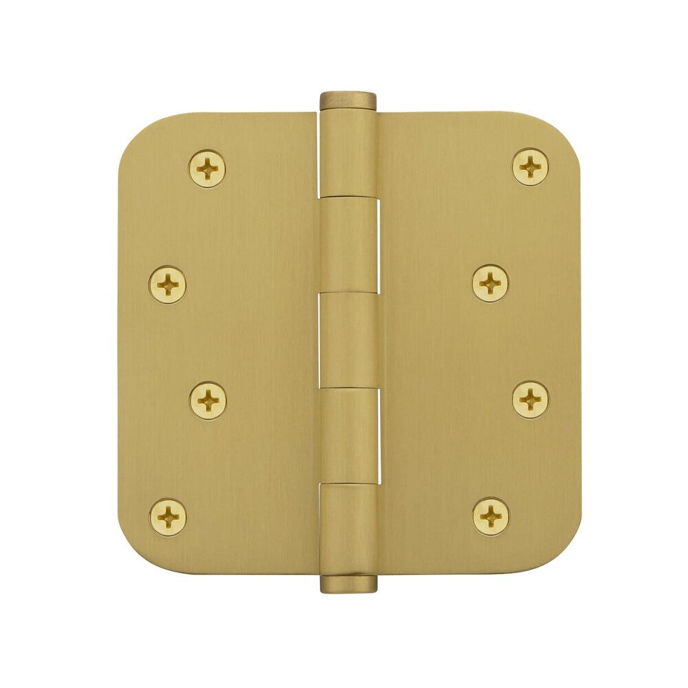 4" Button Tip Residential Hinge with 5/8" Radius Corners in Satin Brass (Sold Individually)