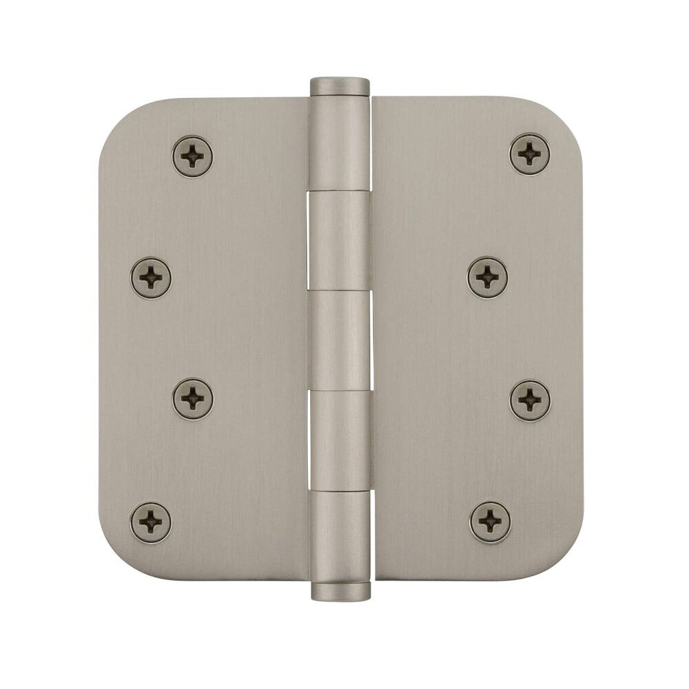 4" Button Tip Residential Hinge with 5/8" Radius Corners in Satin Nickel (Sold Individually)