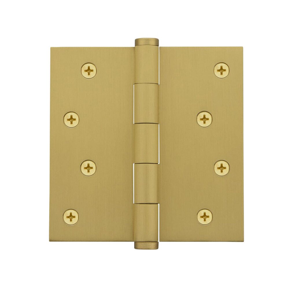 4" Button Tip Residential Hinge with Square Corners in Satin Brass (Sold Individually)