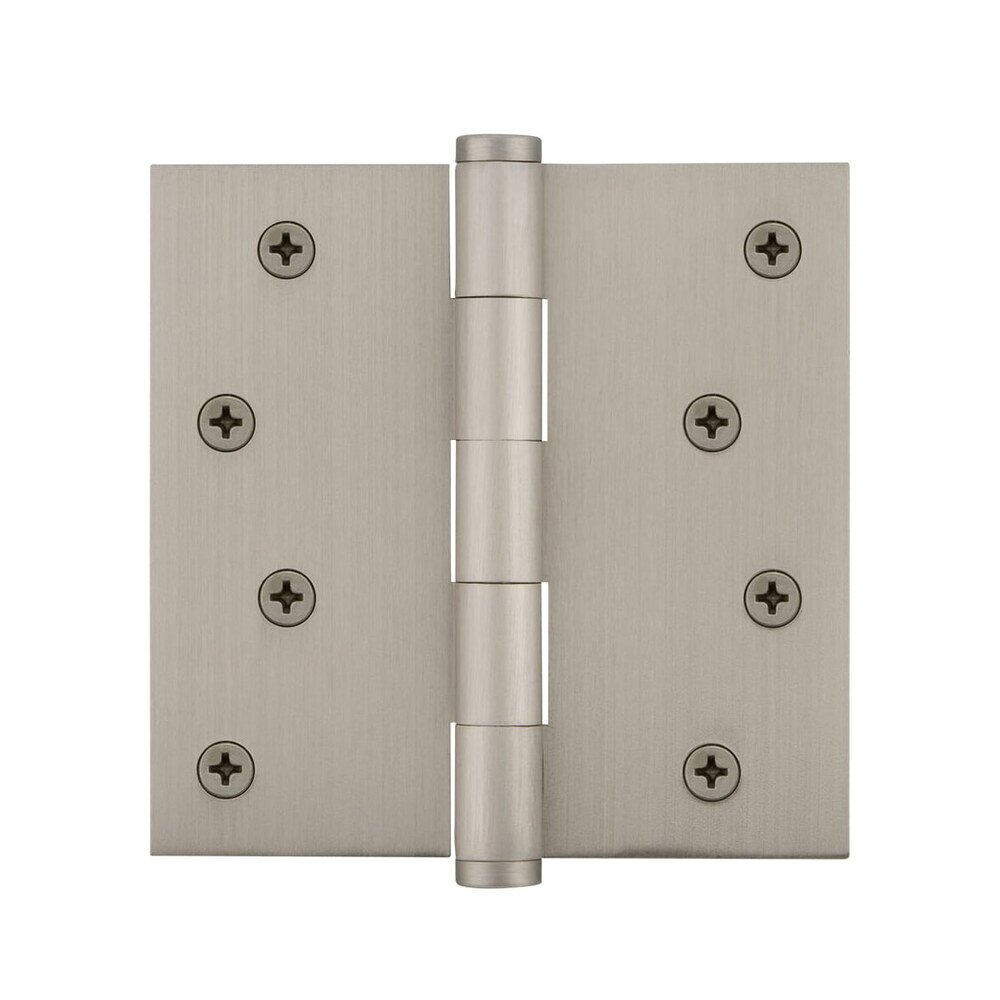4" Button Tip Residential Hinge with Square Corners in Satin Nickel (Sold Individually)