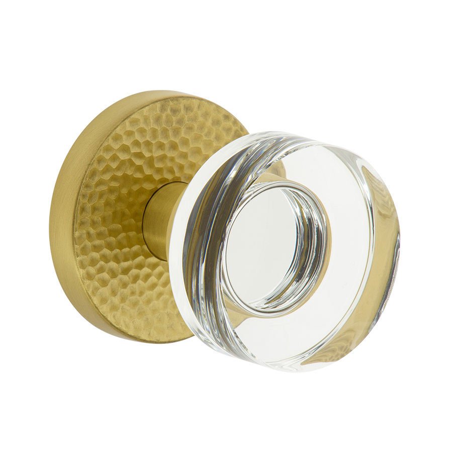 Complete Passage Set - Circolo Hammered Rosette with Circolo Crystal Knob in Satin Brass