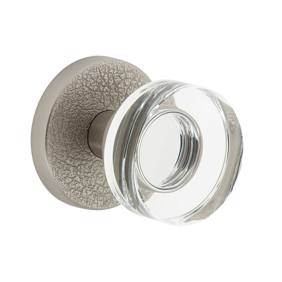 Complete Passage Set - Circolo Leather Rosette with Circolo Crystal Knob in Satin Nickel