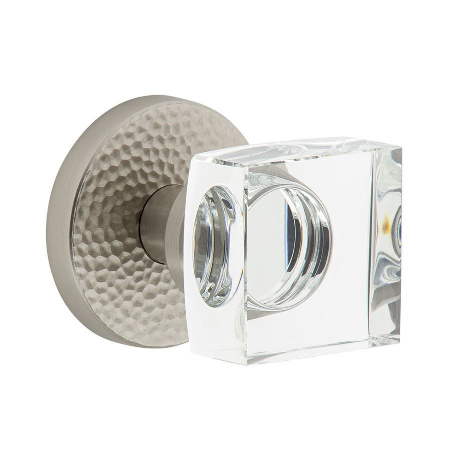 Complete Passage Set - Circolo Hammered Rosette with Quadrato Crystal Knob in Satin Nickel