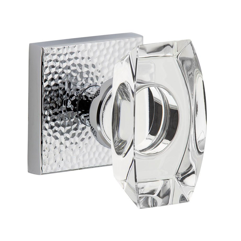 Complete Passage Set - Quadrato Hammered Rosette with Stella Crystal Knob in Bright Chrome