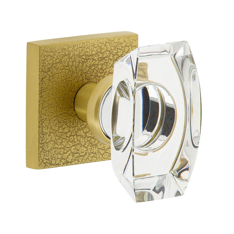 Complete Passage Set - Quadrato Leather Rosette with Stella Crystal Knob in Satin Brass