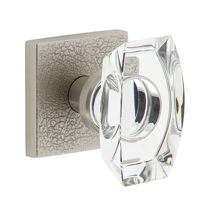 Complete Passage Set - Quadrato Leather Rosette with Stella Crystal Knob in Satin Nickel