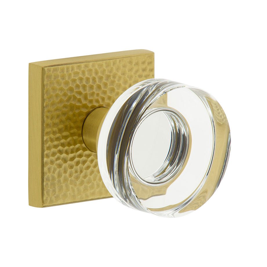 Complete Passage Set - Quadrato Hammered Rosette with Circolo Crystal Knob in Satin Brass