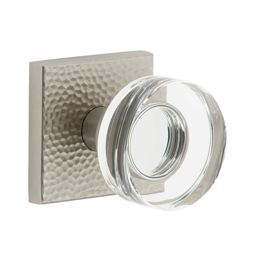 Complete Passage Set - Quadrato Hammered Rosette with Circolo Crystal Knob in Satin Nickel