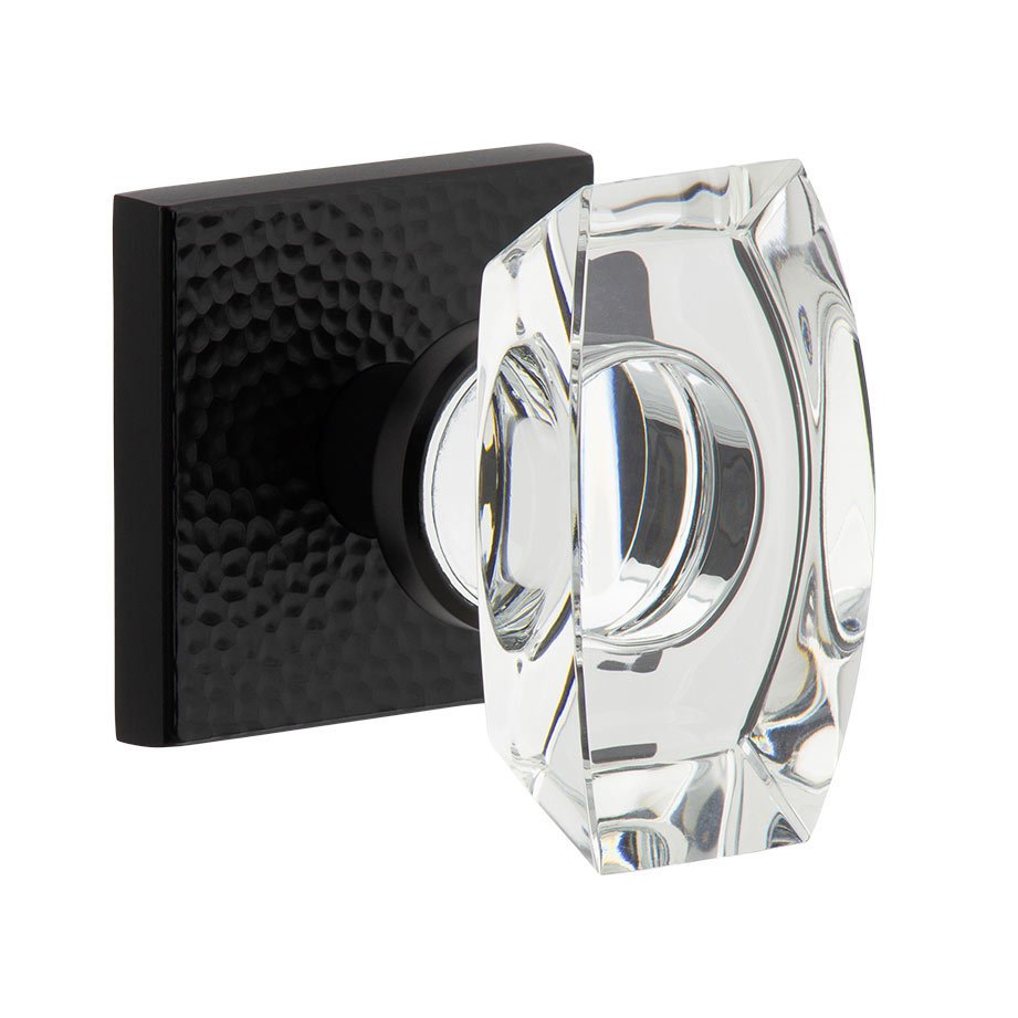Complete Passage Set - Quadrato Hammered Rosette with Stella Crystal Knob in Satin Black