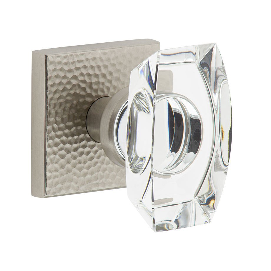 Complete Passage Set - Quadrato Hammered Rosette with Stella Crystal Knob in Satin Nickel