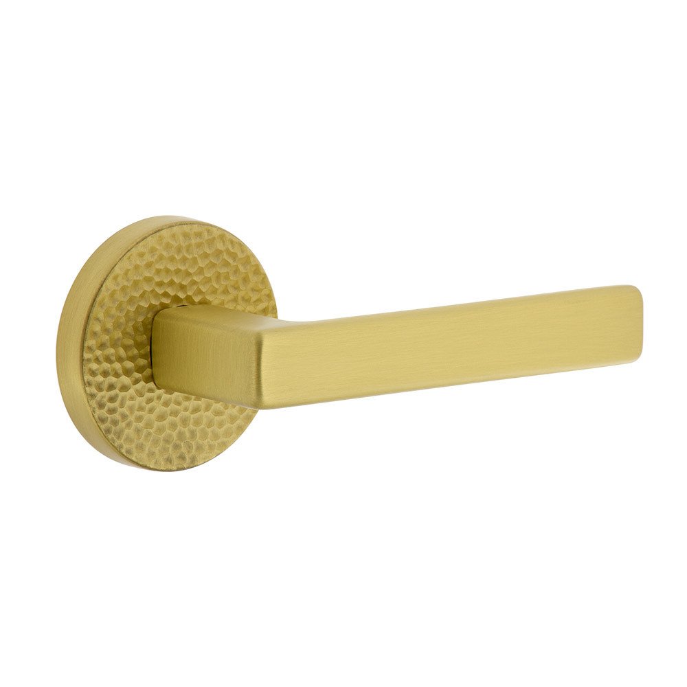 Complete Passage Set  - Circolo Hammered Rosette with Right Handed Lusso Lever in Satin Brass