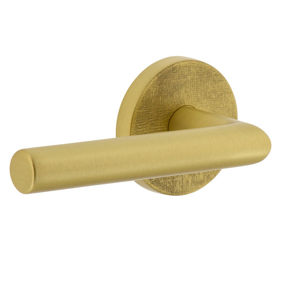 Complete Passage Set  - Circolo Linen Rosette with Left Handed Moderno Lever in Satin Brass
