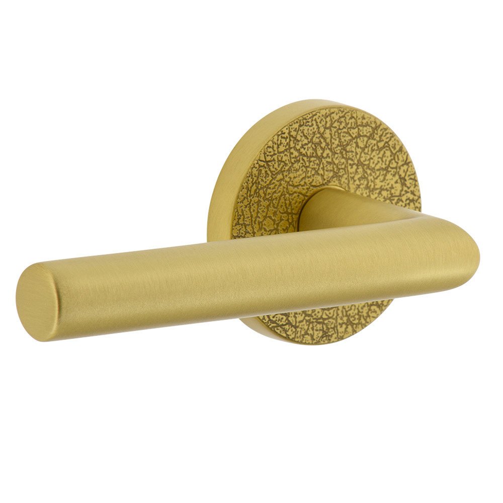 Complete Passage Set  - Circolo Leather Rosette with Left Handed Moderno Lever in Satin Brass
