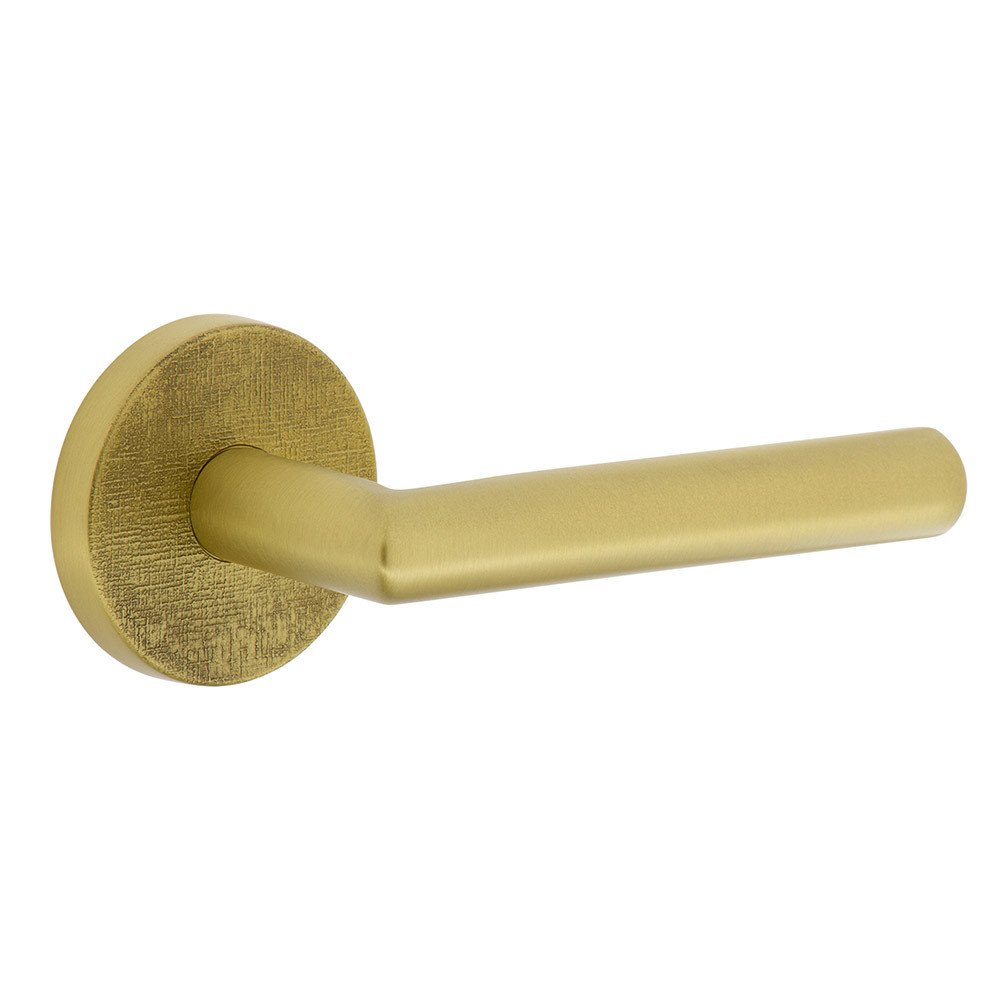 Complete Passage Set  - Circolo Linen Rosette with Right Handed Moderno Lever in Satin Brass
