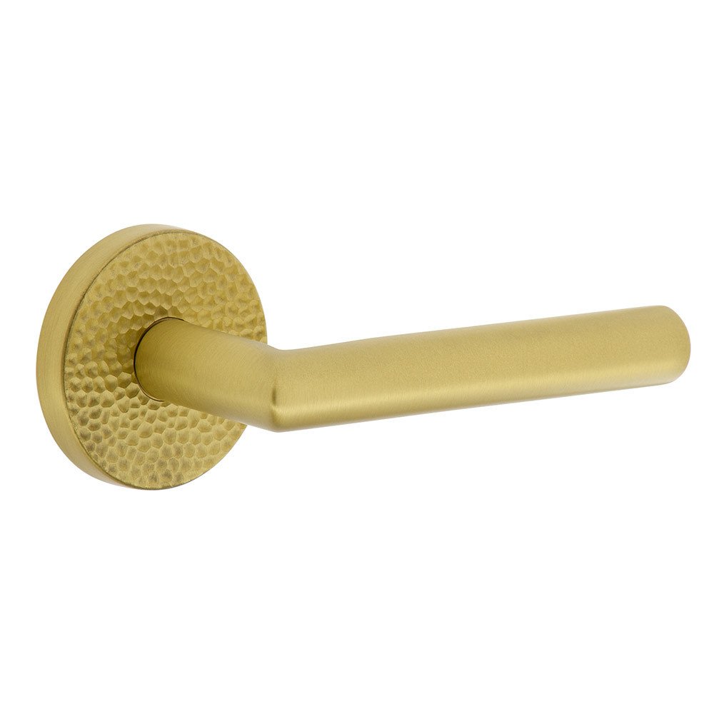 Complete Passage Set  - Circolo Hammered Rosette with Right Handed Moderno Lever in Satin Brass
