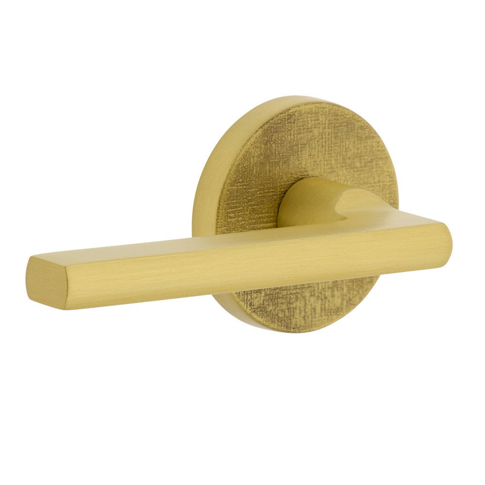 Complete Passage Set  - Circolo Linen Rosette with Left Handed Milano Lever in Satin Brass
