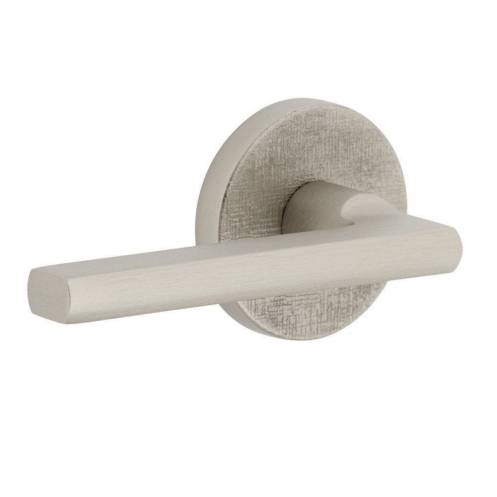 Complete Passage Set  - Circolo Linen Rosette with Left Handed Milano Lever in Satin Nickel
