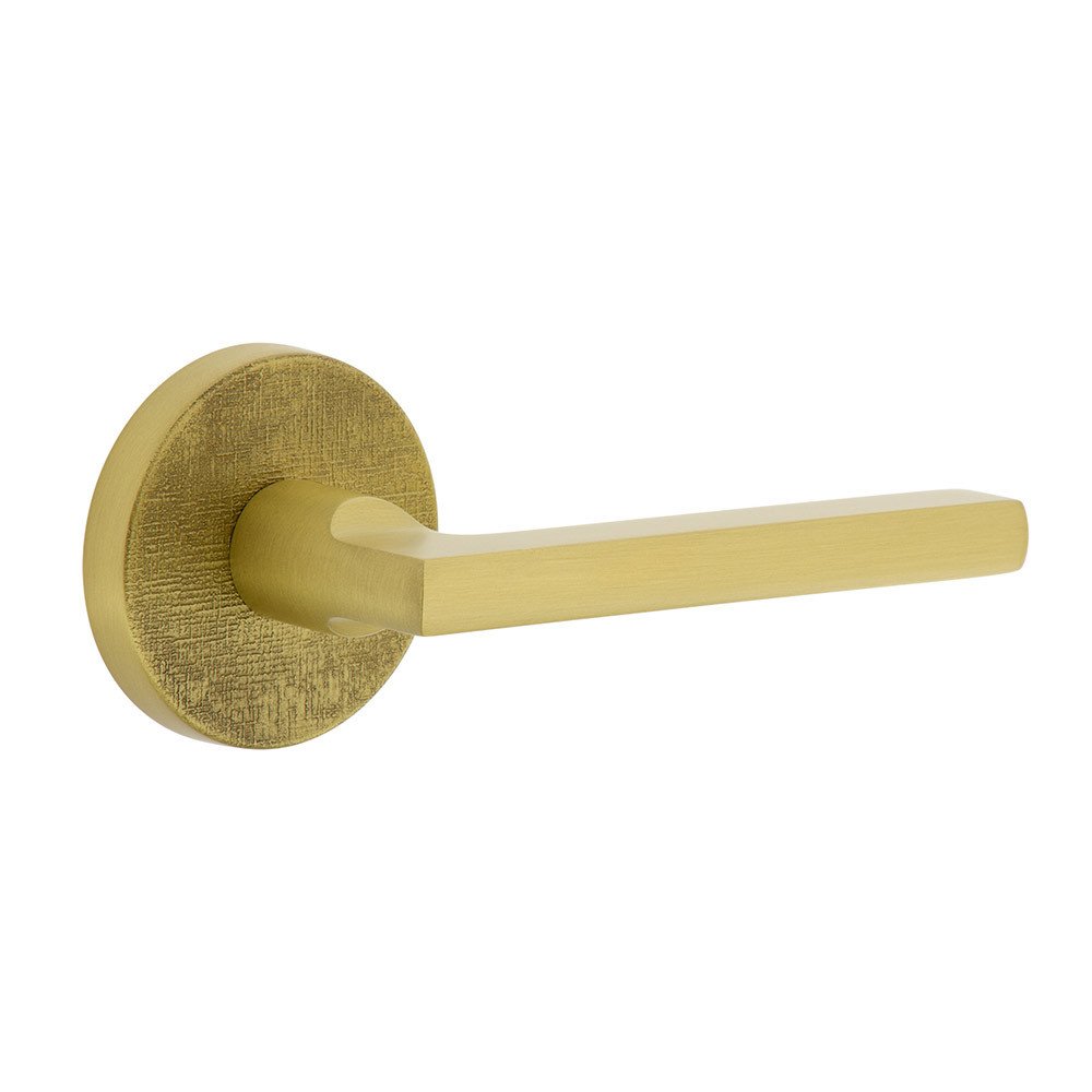 Complete Passage Set  - Circolo Linen Rosette with Right Handed Milano Lever in Satin Brass