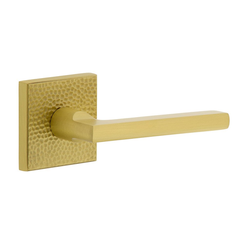 Complete Passage Set  - Quadrato Hammered Rosette with Right Handed Milano Lever in Satin Brass