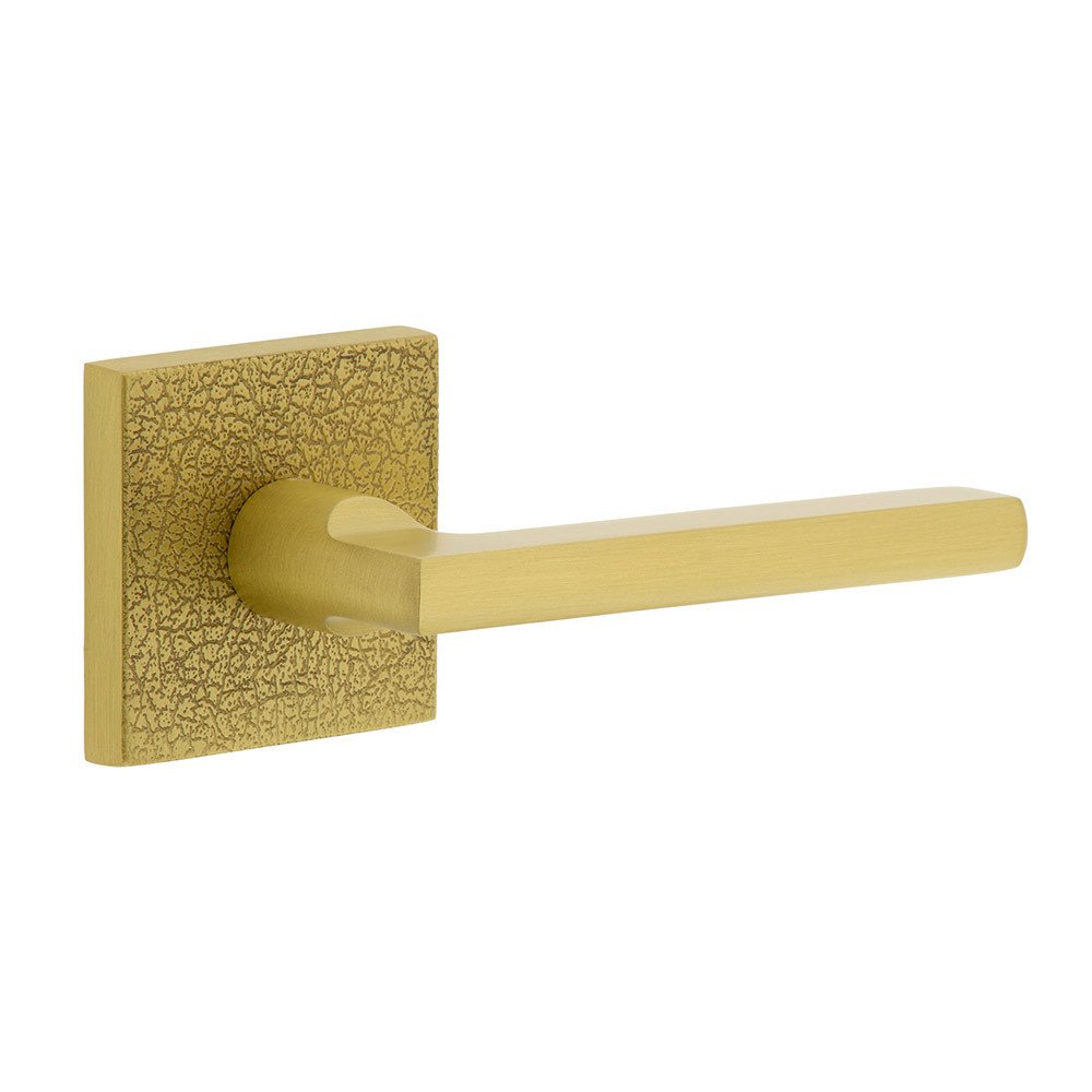 Complete Passage Set  - Quadrato Leather Rosette with Right Handed Milano Lever in Satin Brass
