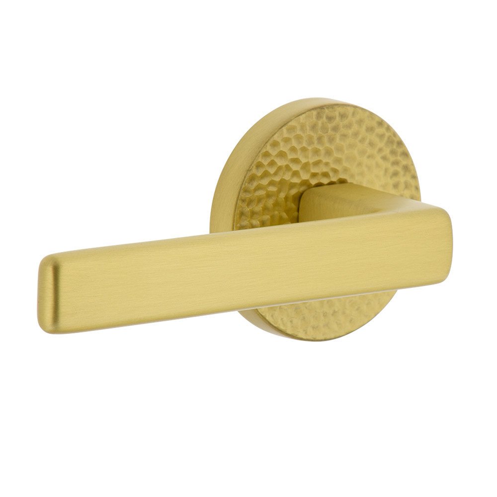 Complete Passage Set  - Circolo Hammered Rosette with Left Handed Lusso Lever  in Satin Brass