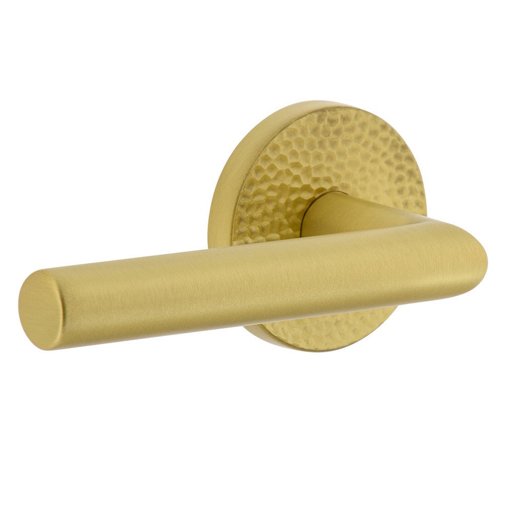 Complete Passage Set  - Circolo Hammered Rosette with Left Handed Moderno Lever  in Satin Brass