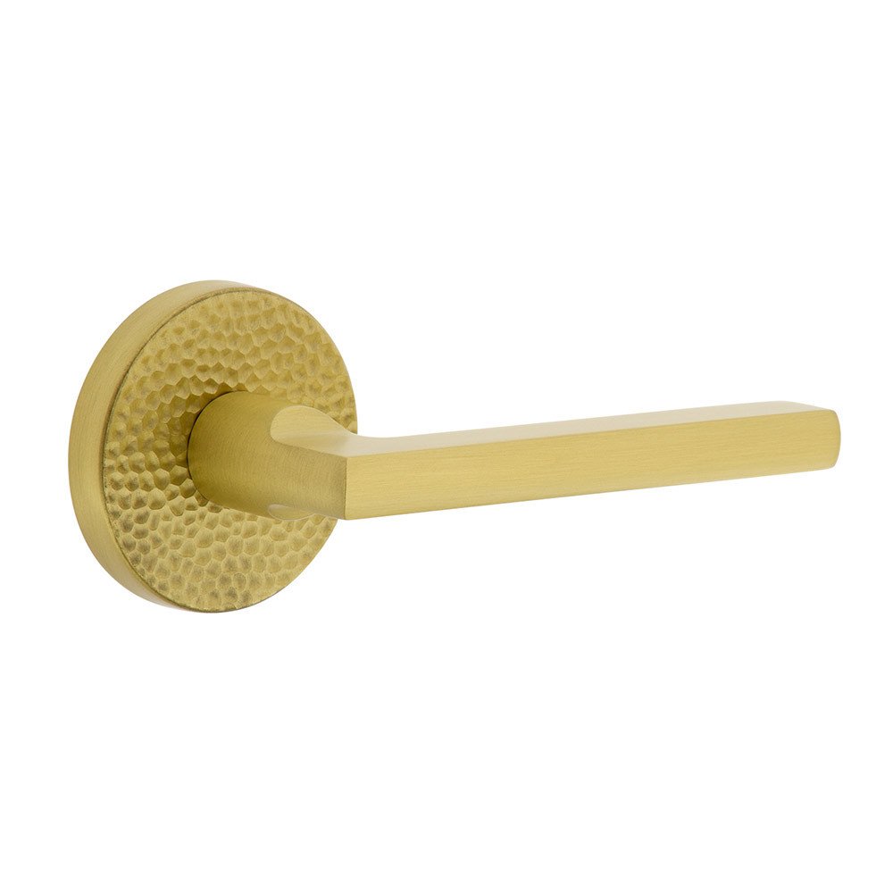 Complete Passage Set  - Circolo Hammered Rosette with Right Handed Milano Lever  in Satin Brass
