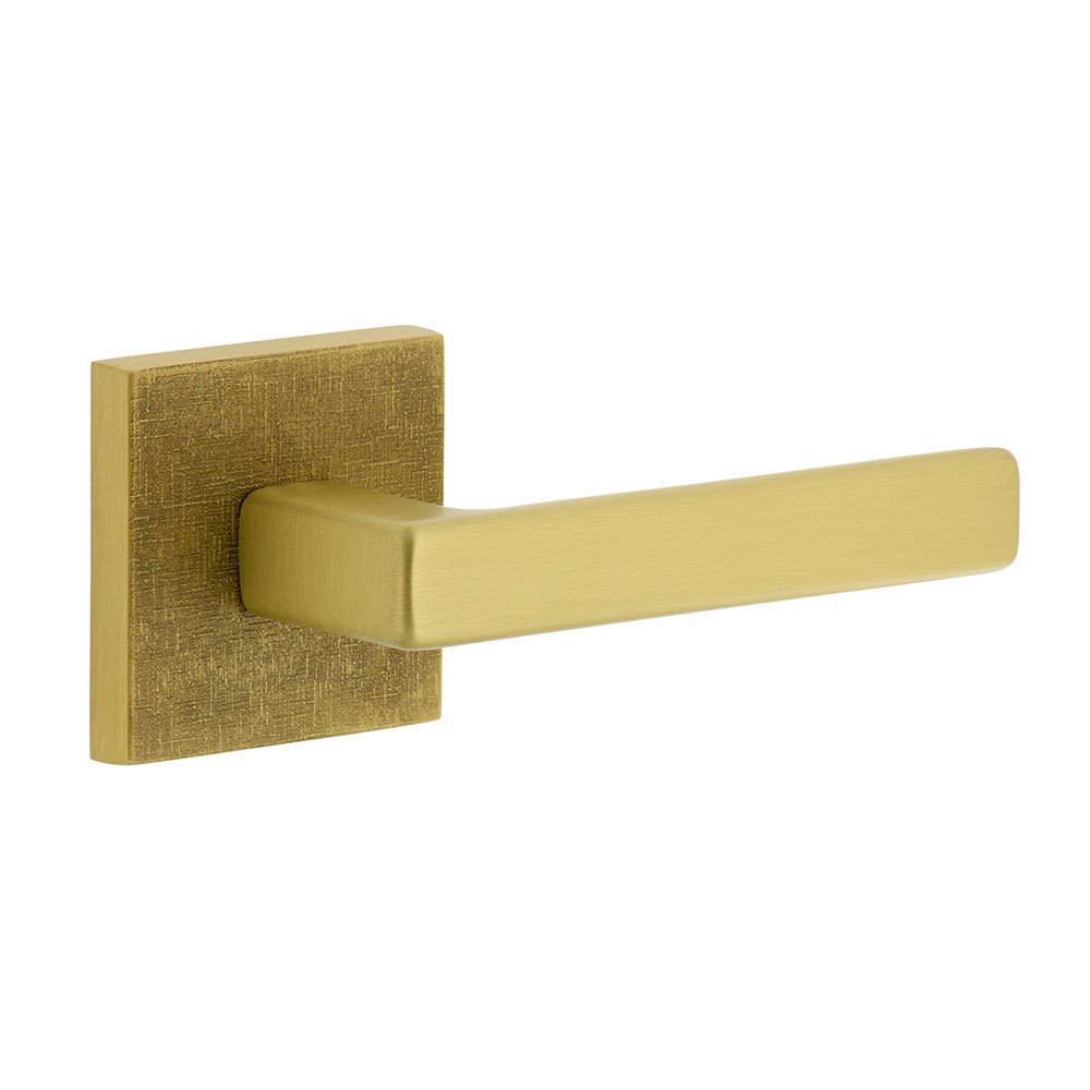 Complete Passage Set  - Quadrato Linen Rosette with Right Handed Lusso Lever  in Satin Brass