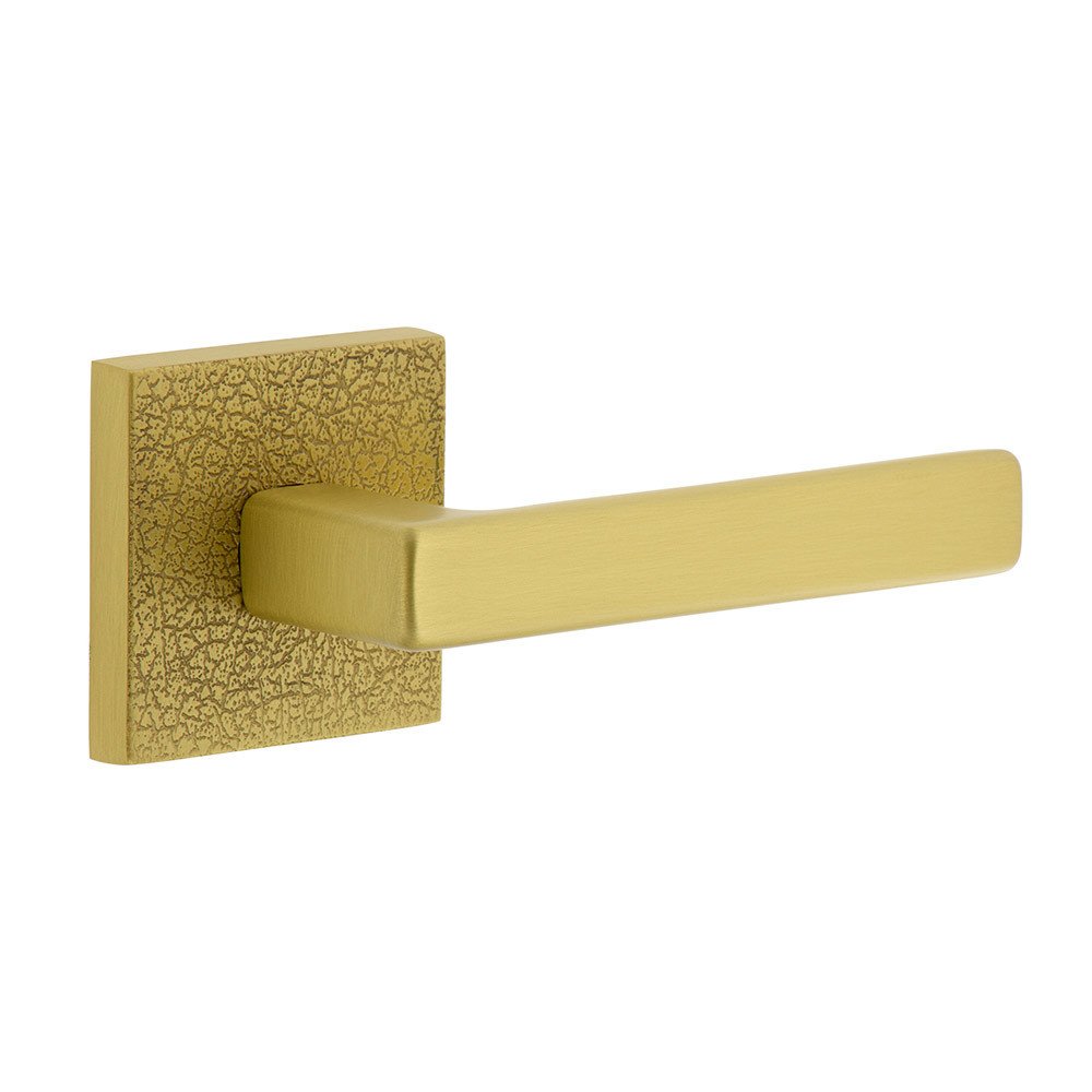 Complete Passage Set  - Quadrato Leather Rosette with Right Handed Lusso Lever  in Satin Brass