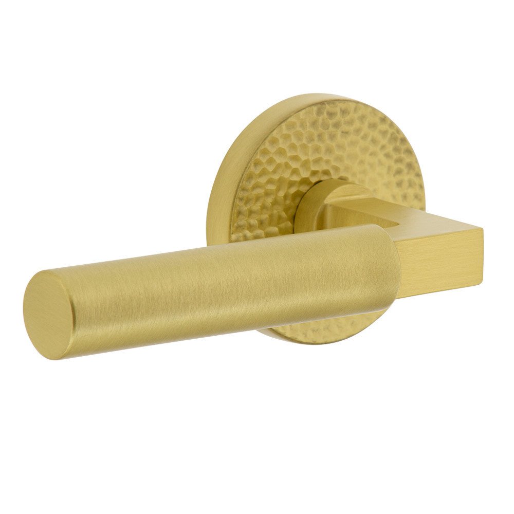 Complete Passage Set  - Circolo Hammered Rosette with Left Handed Contempo Smooth Lever in Satin Brass